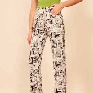 Reformation Petites Newsprint High Rise Straight Long Jeans Size 31P